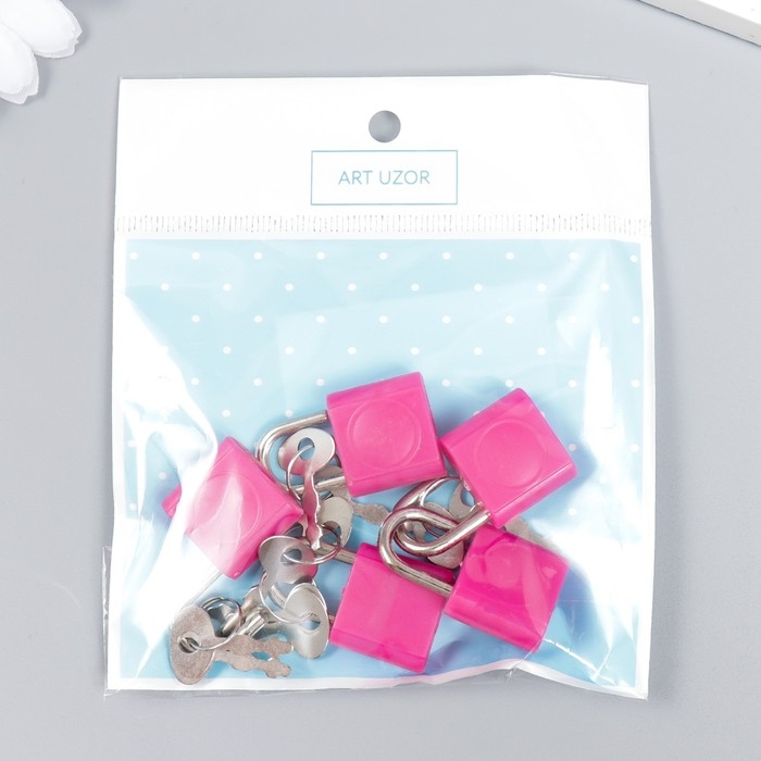 Замочек с ключиком для шкатулки металл, пластик набор 5 шт С286  3,1х1,9 см