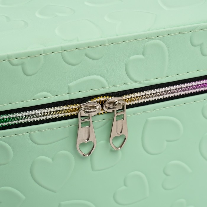 Шкатулка кожзам с зеркалом "Сердца" св-зелёная набор 3 шт 19х10,5х10,5 21х13х14 15х23х17 см