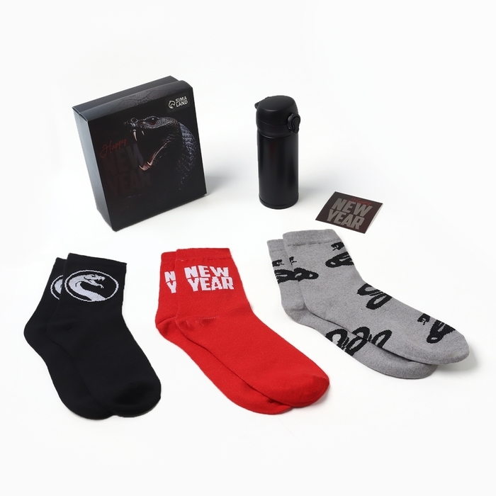 Подарочный набор термос и носки 3 пары KAFTAN New year  р. 41-44 (27-29 см)