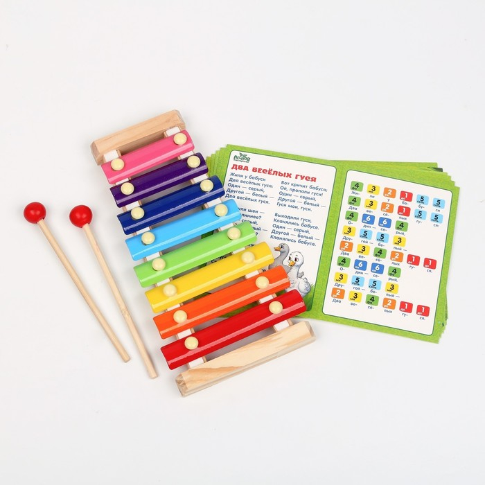 Металлофон, 8 тонов + карточки с песнями Металлофон, 8 тонов + карточки с песнями