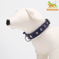 Ошейник комбинированный кожа/брезент, безразмерный, 56 х 2,5 см, ОШ 25-51 см, синий Ошейник комбинированный кожа/брезент, безразмерный, 56 х 2,5 см, ОШ 25-51 см, синий