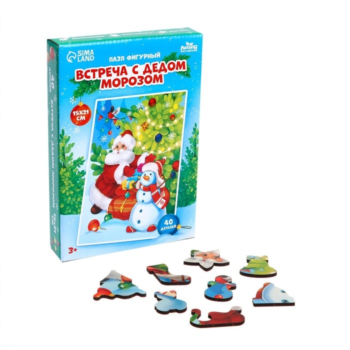 Деревянный пазл фигурный &laquo;Новый год! Встреча с Дедом Морозом&raquo;