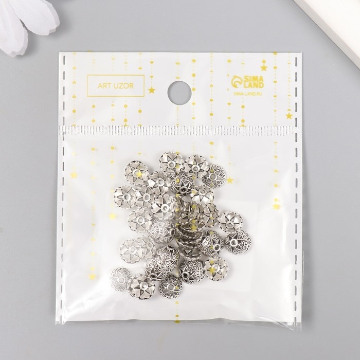 Декор шляпка для бусин "Цветок-полукруг" серебро 0,8х0,8 см набор 50 шт