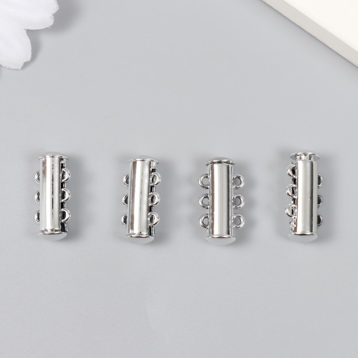 Застёжка магнитная трёхрядная металл серебро 0,6х2,1 см