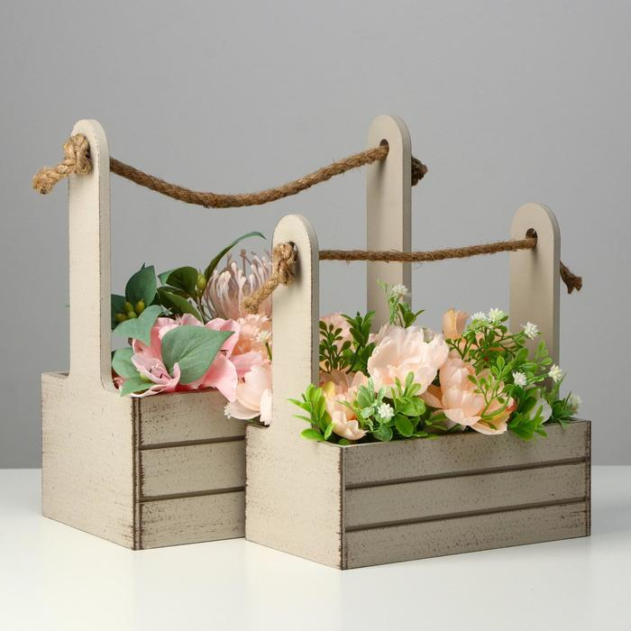 Набор кашпо деревянных 2 в 1 (25.5×15×30; 20×12×23) Набор кашпо деревянных 2 в 1 (25.5×15×30; 20×12×23) "Прованс", светло-серый