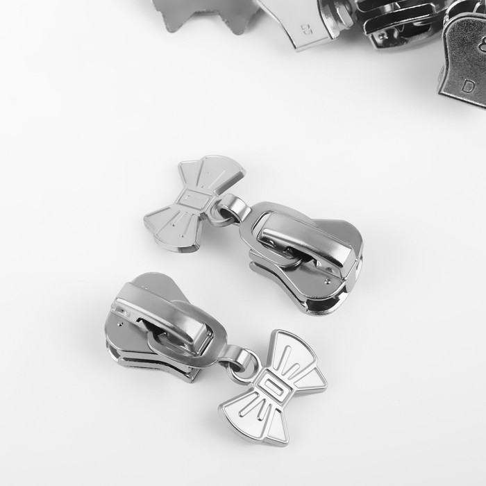 Бегунок автоматический для молнии &laquo;Трактор&raquo;, №8, декоративный &laquo;Бант&raquo;, 10 шт, цвет никель