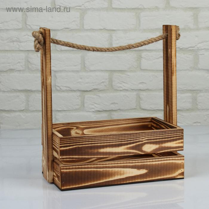 Кашпо деревянное 25.5×15×30 см Кашпо деревянное 25.5×15×30 см "Аром", ручка канат, обожженный