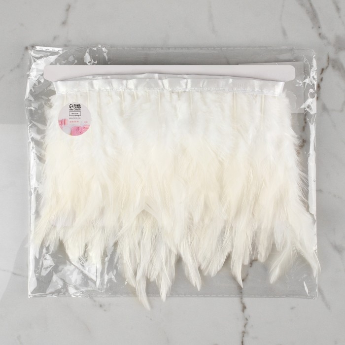 Тесьма с перьями петуха, 10-15 см, 5 &plusmn; 0,5 м, цвет белый