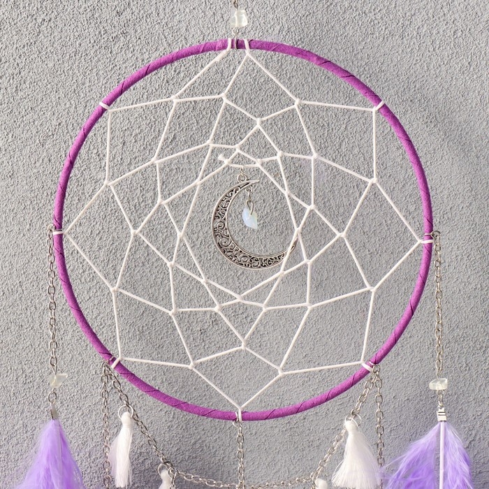 Ловец снов "Кисточки с сиреневыми пёрышками" 40х15 см