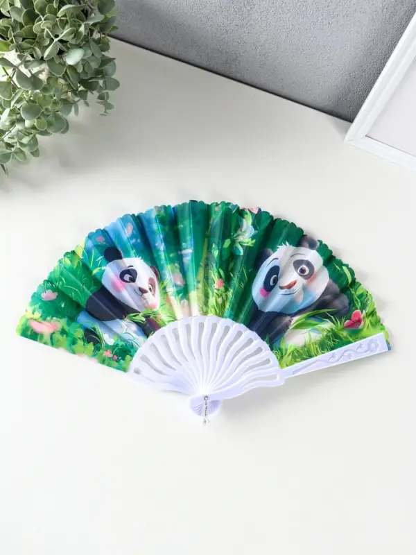 Веер пластик, текстиль "Панда в цветочном саду" МИКС 23 см