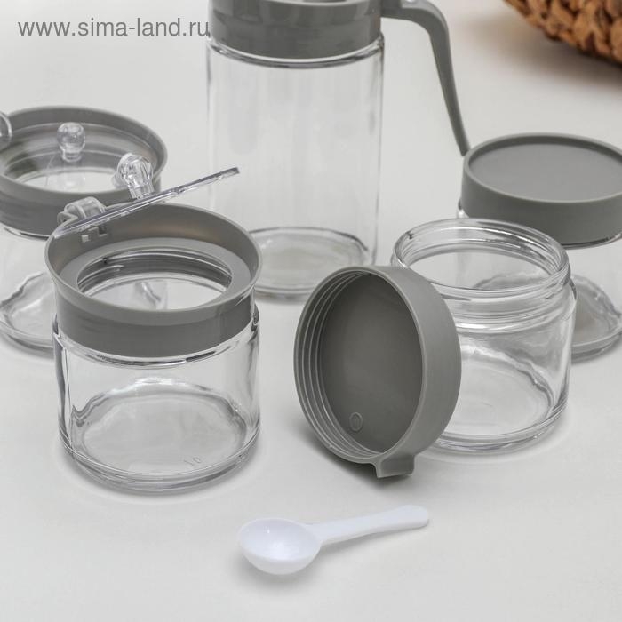 Набор стеклянных ёмкостей для сыпучих продктов с кувшином для масла &laquo;Модерн&raquo;, 5 шт, цвет серый