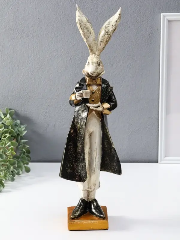 Сувенир полистоун "Заяц с чашкой чая" 13,5х11х46,5 см