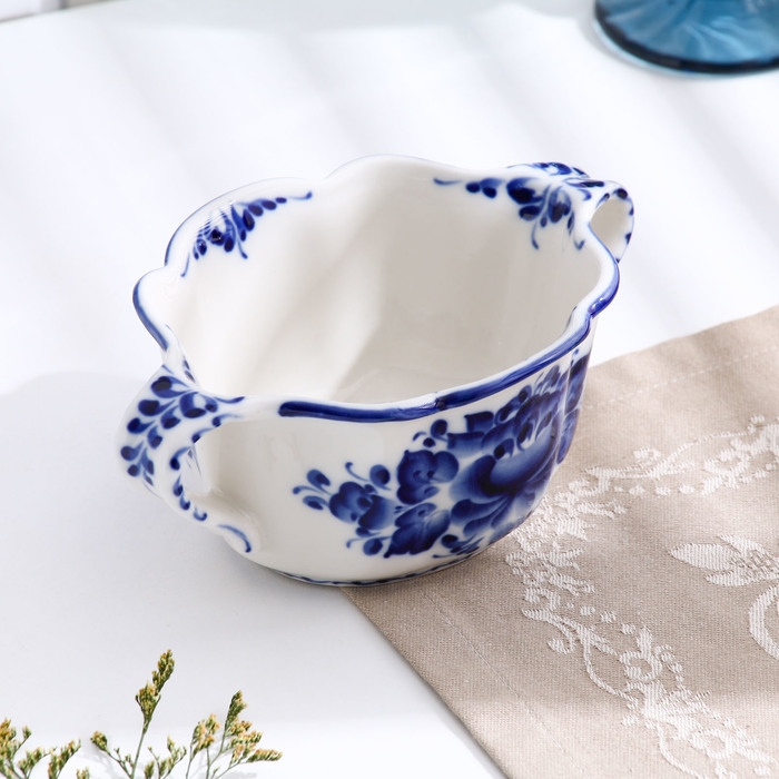 Бульонница &laquo;Ивушка&raquo;, с ручками, H=7 см, 0,35 л, гжель