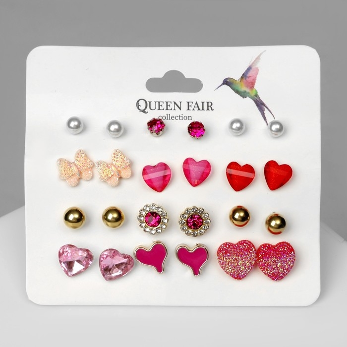 Пусеты 12 пар &laquo;Сердечки&raquo; свидание, цвет МИКС