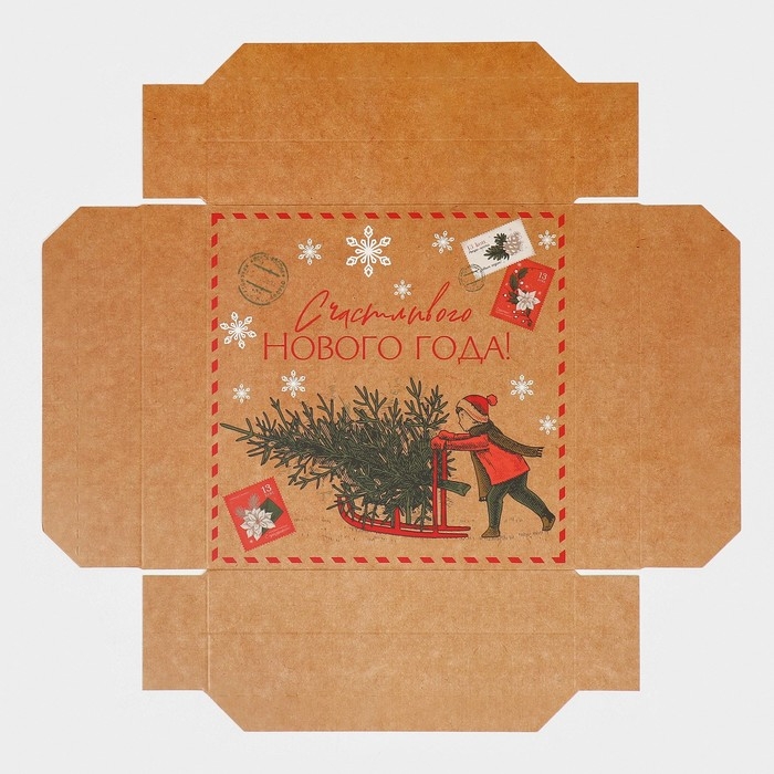 Коробка новогодняя складная &laquo;Новогодняя почта&raquo;, 17 х 17 х 7 см, Новый год
