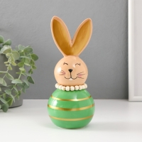 Сувенир керамика "Зайка-неваляшка с полосками" бежево-зелёный 8,5х8,5х20 см Сувенир керамика "Зайка-неваляшка с полосками" бежево-зелёный 8,5х8,5х20 см