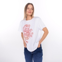 Футболка женская &laquo;Дракон&raquo;, цвет белый/принт красный, размер 52