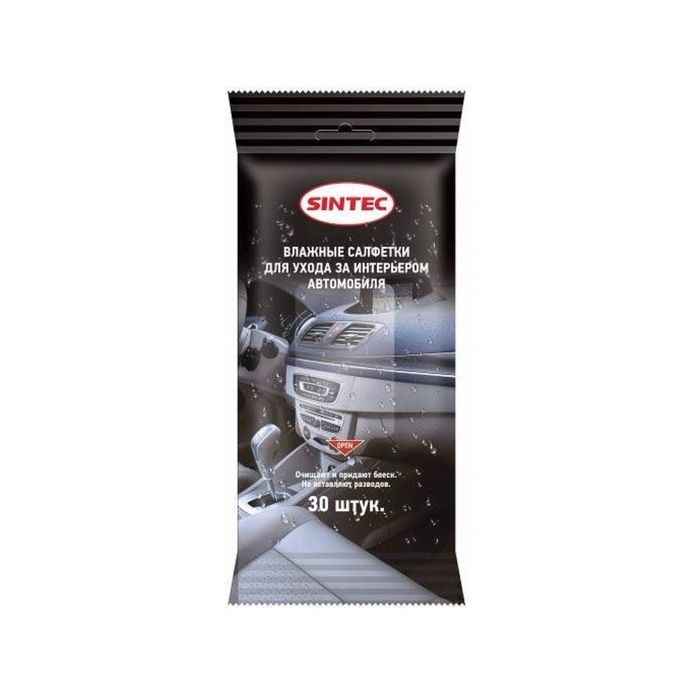 Салфетки влажные Sintec для ухода за интерьером автомобиля, 30 шт Салфетки влажные Sintec для ухода за интерьером автомобиля, 30 шт