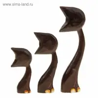 Сувенир &laquo;Кошки белые ушки. Любопытство&raquo;, набор 3 шт., h=13 см, h=19, h=28 см, дерево