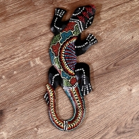 Панно дерево "Геккон цветная абстракция" 30 см, МИКС