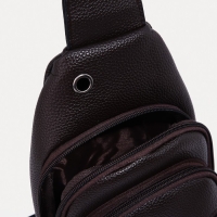 Сумка-слинг мужская, искусственная кожа, отверстие для наушников, цвет коричневый Сумка-слинг мужская, искусственная кожа, отверстие для наушников, цвет коричневый