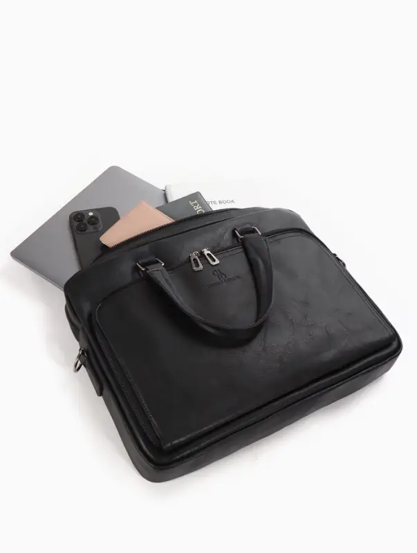 Сумка деловая, 38*8*29см, отд на молнии, 2 н/кармана, длин регил. ремень, ручка, черный