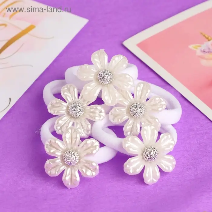 Резинки для волос QF &laquo;Беляночка&raquo;, набор 6 шт., ромашка