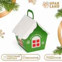 Коробка складная Новогодняя &laquo;Домик&raquo; зеленая 8.5&times;8.5&times;10 см