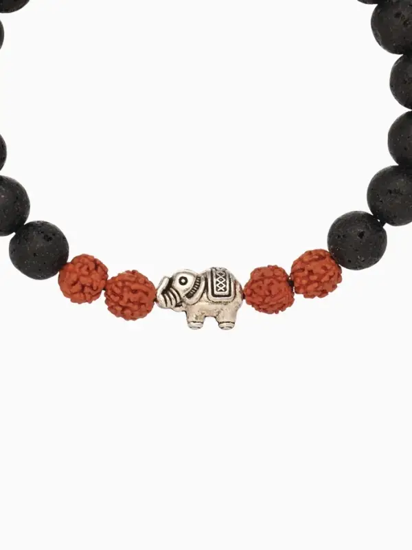 Браслет "Слоник" лава, рудракша, длина 18 см, цв. чёрный, коричневый