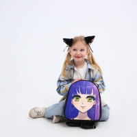 Рюкзак школьный текстильный с ушками на заколках &laquo;Аниме&raquo;, 27х23 см, чёрный/фиолетовый