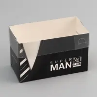 Коробка для 2 капкейка с прозрачной крышкой, &laquo;Мужская&raquo;, 16&times;8&times;10 см