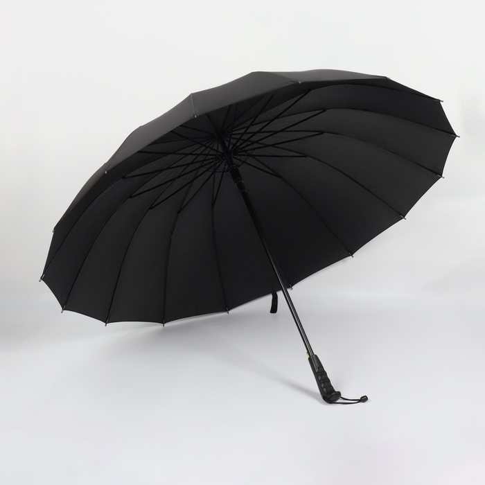 Зонт - трость полуавтоматический «Однотонный», 16 спиц, R = 59/70 см, D = 140 см, цвет чёрный Зонт - трость полуавтоматический «Однотонный», 16 спиц, R = 59/70 см, D = 140 см, цвет чёрный