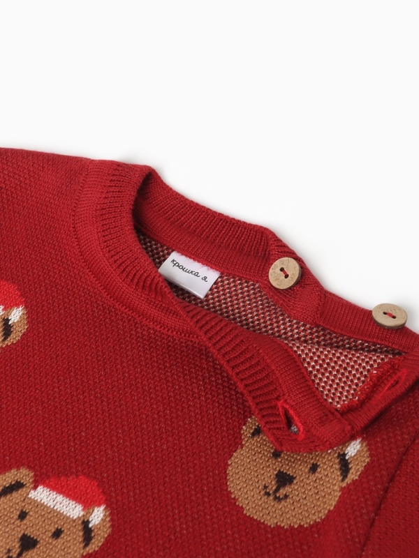 Джемпер вязаный новогодний Крошка Я "Новогодние медвежата" рост 92-98 см, цвет красный