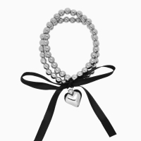 Браслет жемчуг &laquo;Сердеко&raquo; на резинке, бантик, цвет чёрный в серебре