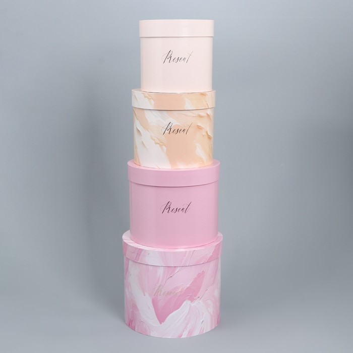 Набор шляпных коробок для цветов 4 в 1, упаковка подарочная, &laquo;Нежный&raquo;, 14 х 13 см - 20 х 17.5 см