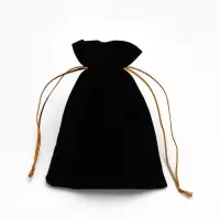 Набор мешочков бархатных 50 шт., 9*12, цвет чёрный с золотым шнурком (710783)