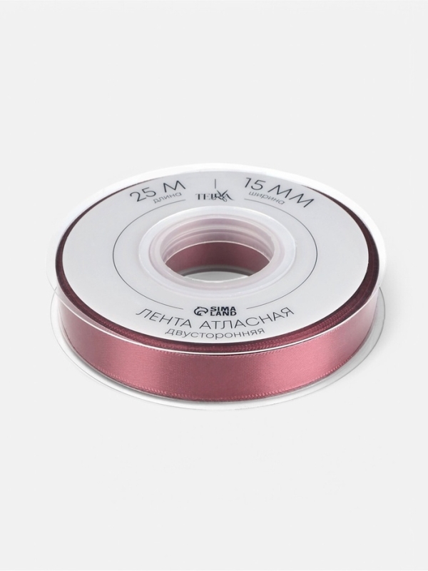 Лента атласная двухсторонняя №0789 15мм*25&plusmn;1м бордовый TR