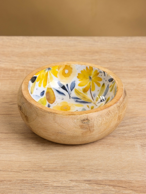 Набор розеток на подносе "Желтые и синие цветы" (3 шт) дерево манго 33,5х13х6,5 см