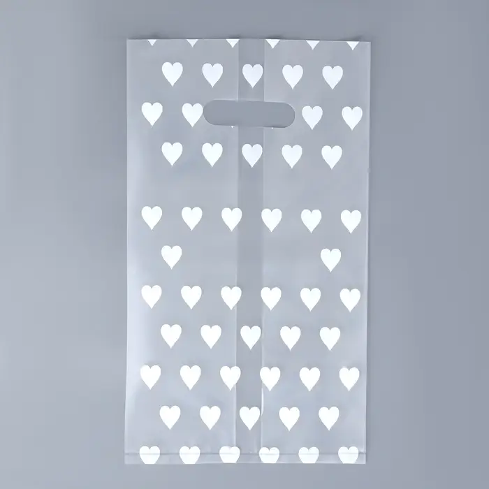 Пакет полиэтиленовый квадратный с вырубной ручкой, упаковка, "Сердечки", 17х33+17см &plusmn; 5% 60 мкм