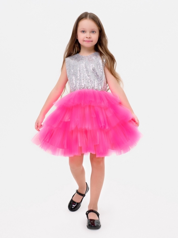 Платье детское с пайетками KAFTAN, размер 34 (122-128 см), ярко-розовый