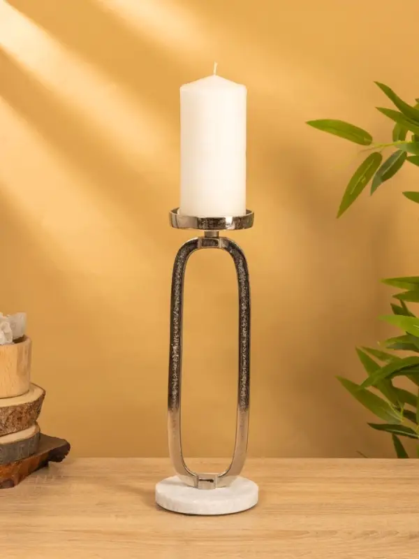 Подсвечник "Эллипс" 10х10х30 см, d 7,5 см, алюминий, мрамор