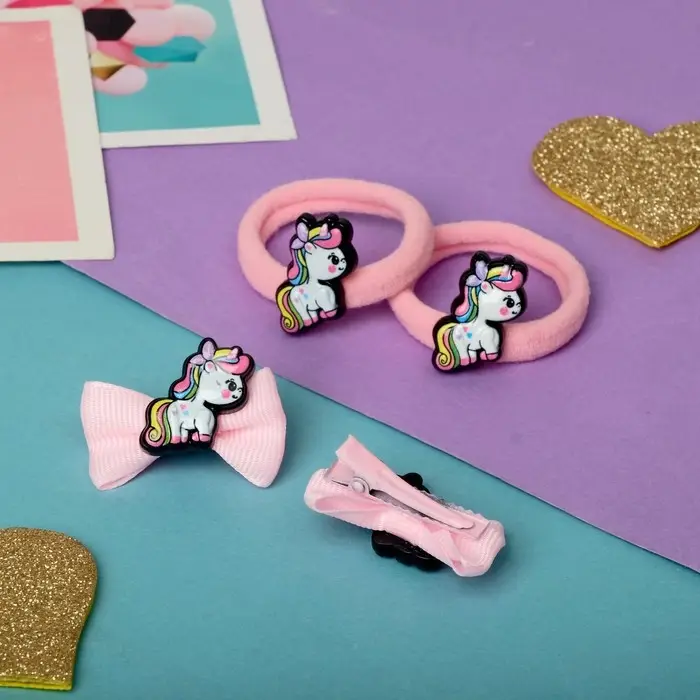 Набор для волос "Милашка" (2 зажима 3,5 см, 2 резинки) единорожка
