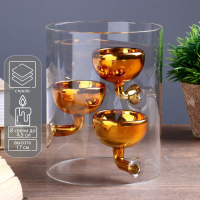 Подсвечник стекло на 3 свечи "Цилиндр с чашами" прозрачный с золотом 15х11,8х11,8 см Подсвечник стекло на 3 свечи "Цилиндр с чашами" прозрачный с золотом 15х11,8х11,8 см