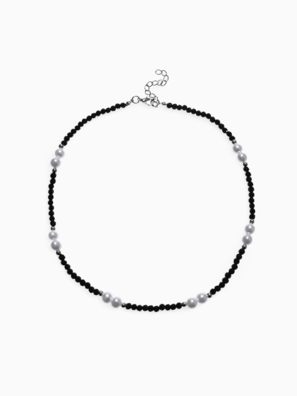 Бусы &laquo;Бисер&raquo; бусина №8, чёрно-белый в серебре, 40 см