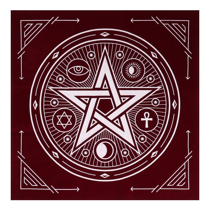 Скатерть для гадания бархатная на Хэллоуин &laquo;Пентаграмма&raquo;, 50х50 см, бордовая, 16+