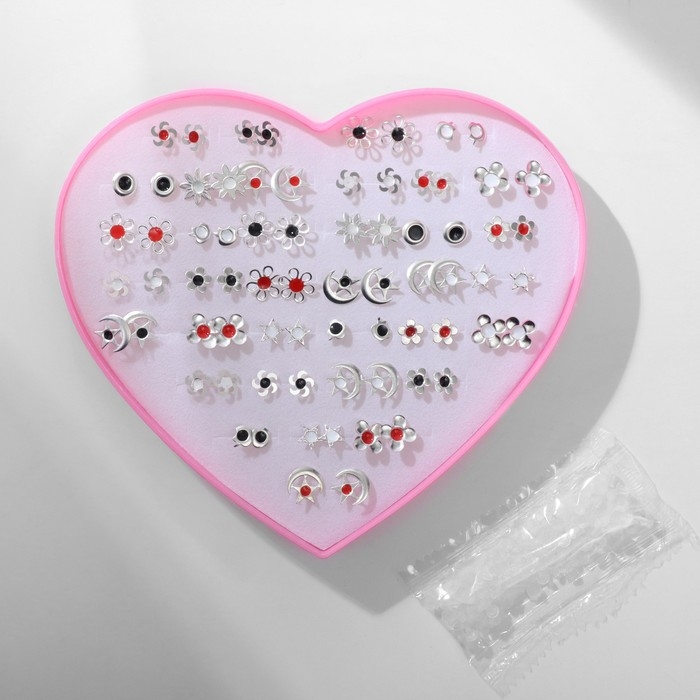 Пусеты в коробке 36 пар &laquo;Рисунки&raquo; трио, цвет МИКС в серебре