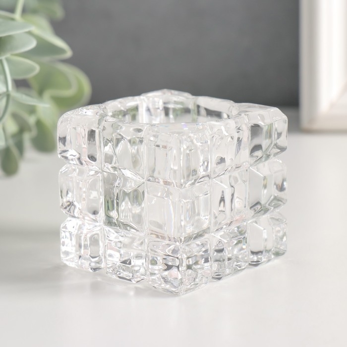 Подсвечник стекло на 1 свечу Подсвечник стекло на 1 свечу "Квадрат. Сруб" прозрачный d=3,5 см 5х5х5 см