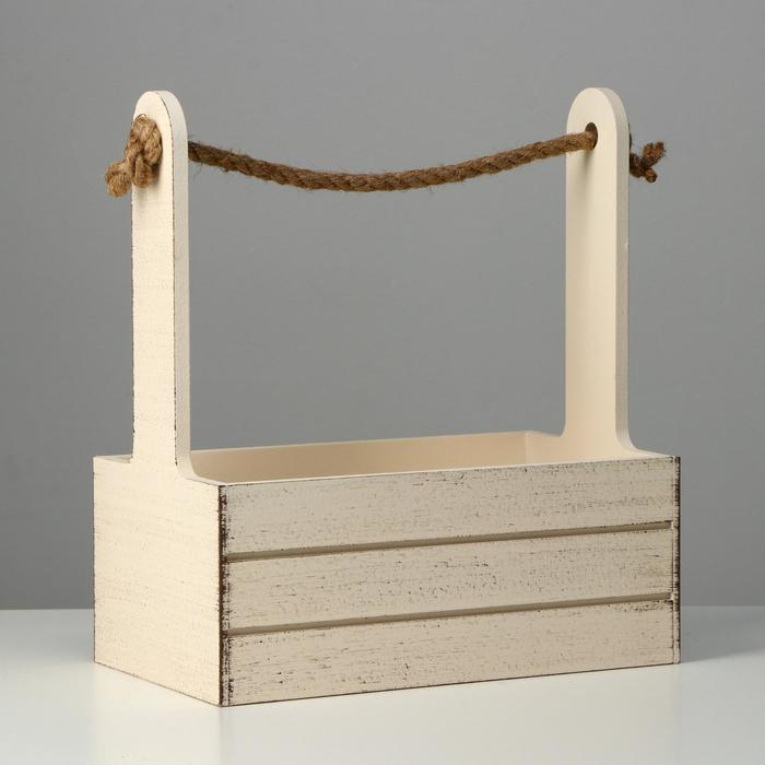 Кашпо деревянное 25.5&times;15&times;28 см "Прованс", ручка канат, бежевый