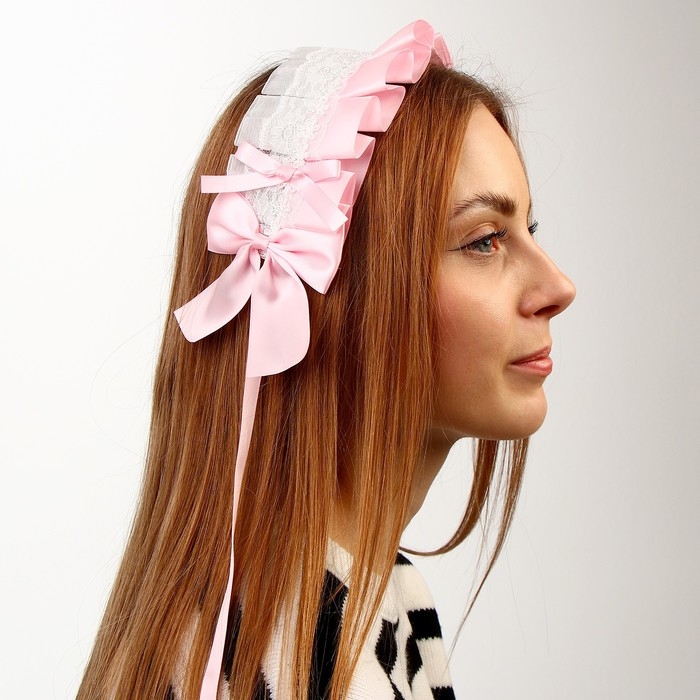 Карнавальная повязка &laquo;Лолита&raquo;, цвет розовый с белым кружевом