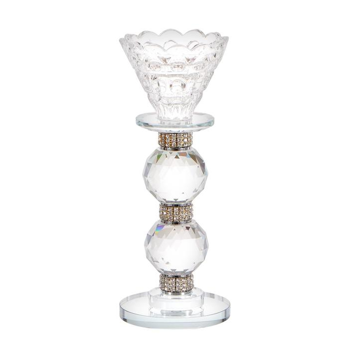 Подсвечник стекло на 1 свечу "Ожерелье" стразы 18,5х7х7 см